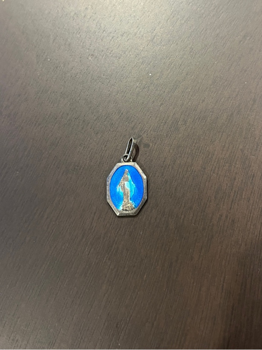 Blue Miraculous Virgin Mary Pendant